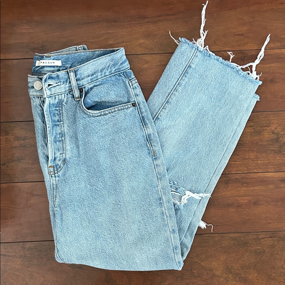 PacSun High Rise Distressed Crop Jeans Light Wash